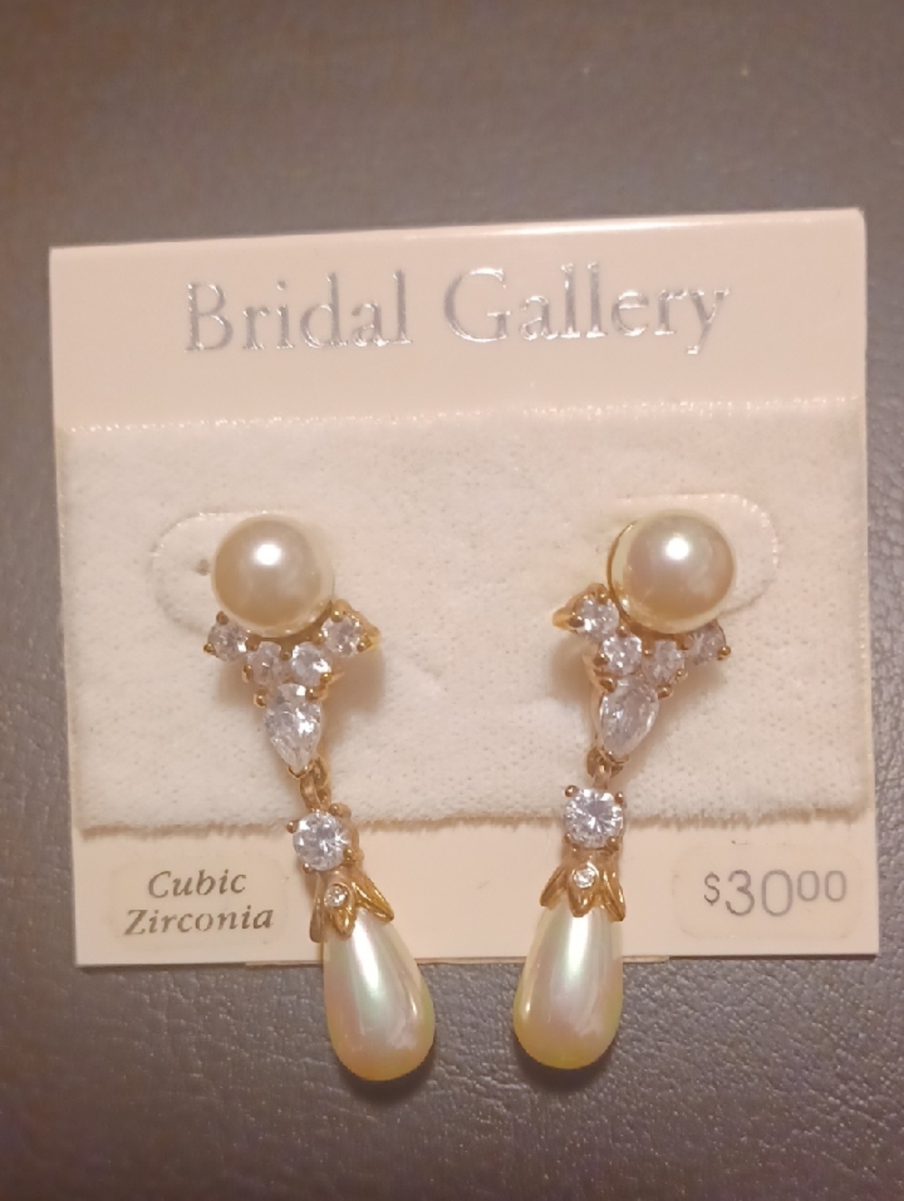 Gold-Tone Pearl Drop Earrings with Cubic Zirconia